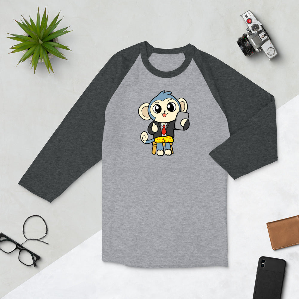 Liberty at Work from Home Cartoon Monkey 3/4 sleeve raglan shirt - Proud Libertarian - Cartoons of Liberty