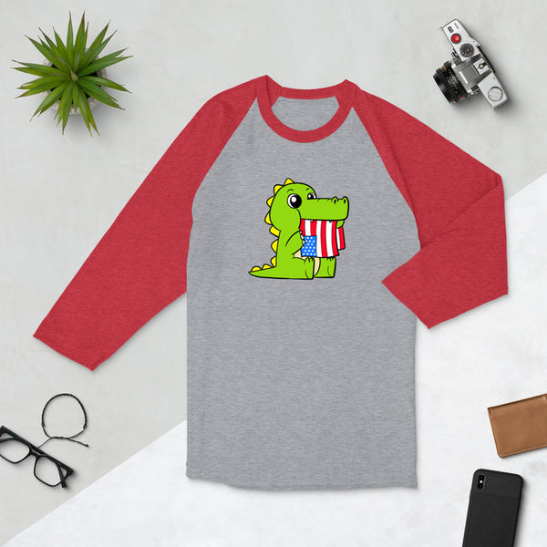 Tasty Freedom Cartoon 3/4 sleeve raglan shirt - Proud Libertarian - Cartoons of Liberty