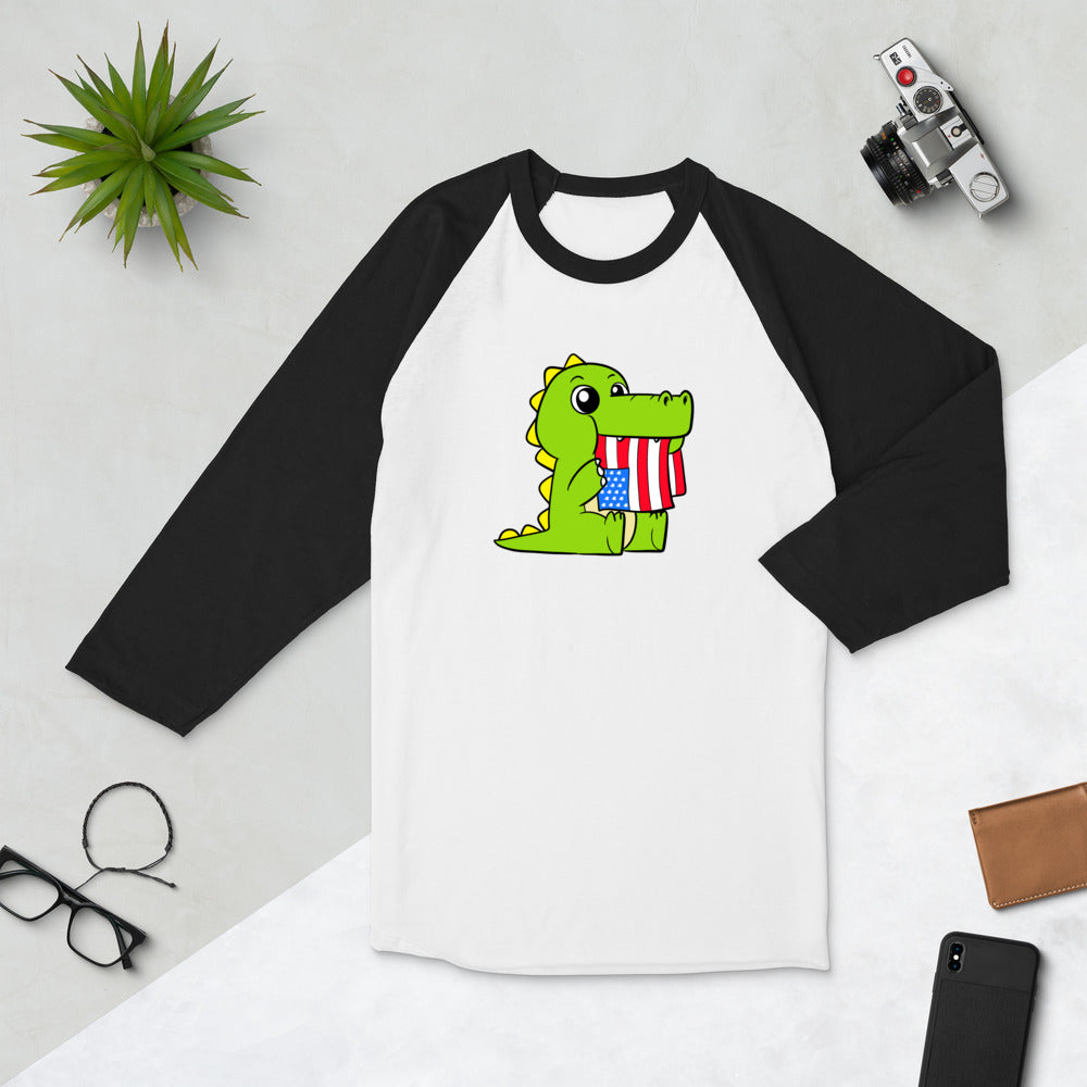 Tasty Freedom Cartoon 3/4 sleeve raglan shirt - Proud Libertarian - Cartoons of Liberty