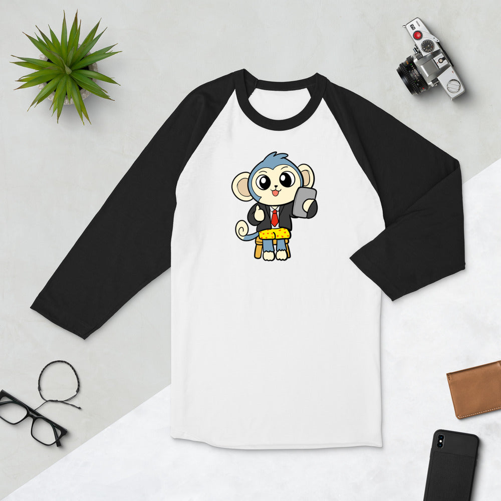 Liberty at Work from Home Cartoon Monkey 3/4 sleeve raglan shirt - Proud Libertarian - Cartoons of Liberty