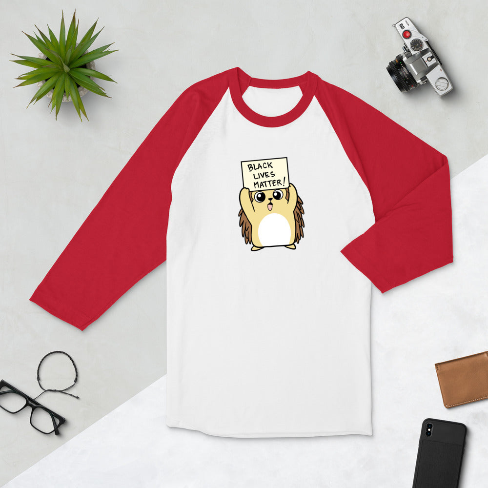 Black LIves Matter Cartoon Porcupine 3/4 sleeve raglan shirt - Proud Libertarian - Cartoons of Liberty