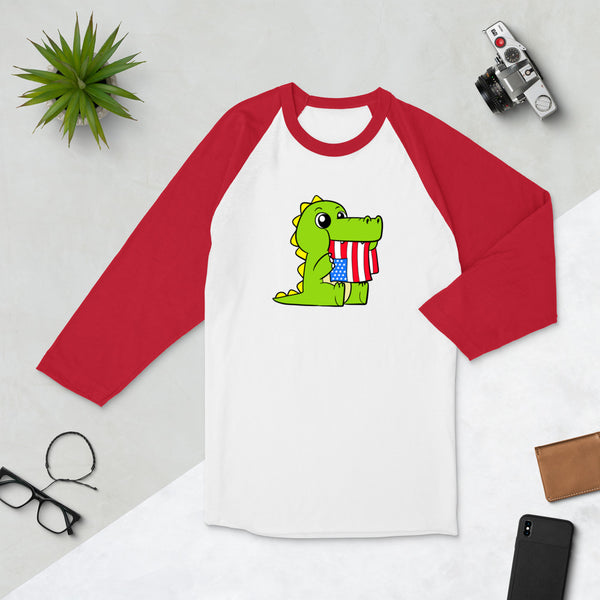 Tasty Freedom Cartoon 3/4 sleeve raglan shirt - Proud Libertarian - Cartoons of Liberty