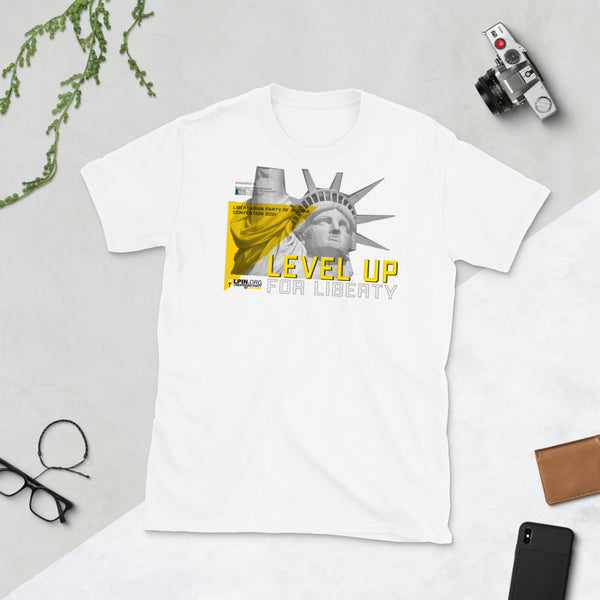 LP Indiana Convention 2021 "Level Up" Short-Sleeve Unisex T-Shirt - Proud Libertarian - Libertarian Party of Indiana