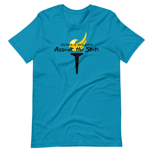 Voting is Violence Assault the State Alaska LP Short-Sleeve Unisex T-Shirt - Proud Libertarian - Alaska Libertarian Party