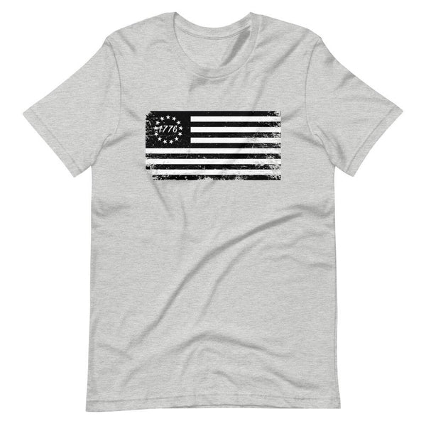 Betsy Ross Flag Black 1776 Distressed Short-Sleeve Unisex T-Shirt - Proud Libertarian - Libertarian Frontier