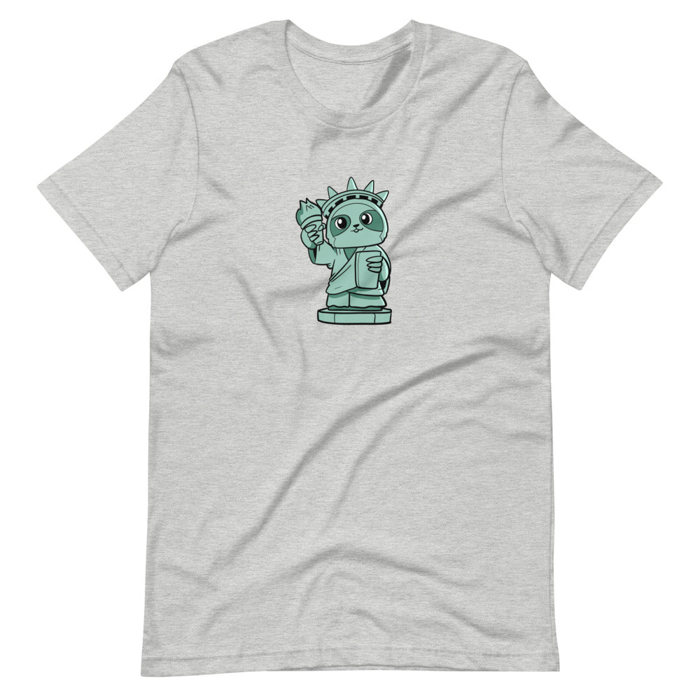 Sloth of Liberty Cartoon Short Sleeve Unisex T-Shirt - Proud Libertarian - Cartoons of Liberty