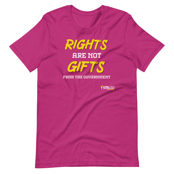 Rights are not Gifts from the Government LP-IN Short-Sleeve Unisex T-Shirt - Proud Libertarian - Libertarian Party of Indiana