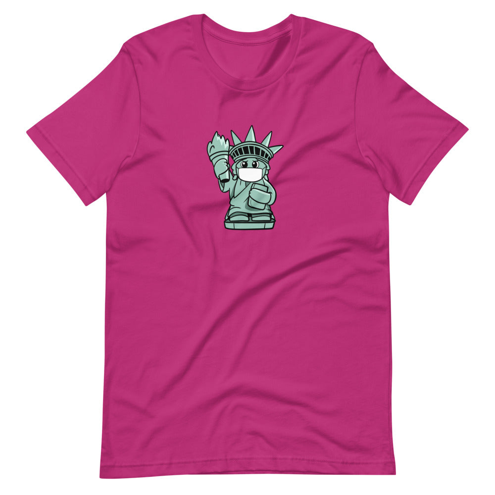 Masked Liberty Cartoon Short Sleeve Unisex T-Shirt - Proud Libertarian - Cartoons of Liberty