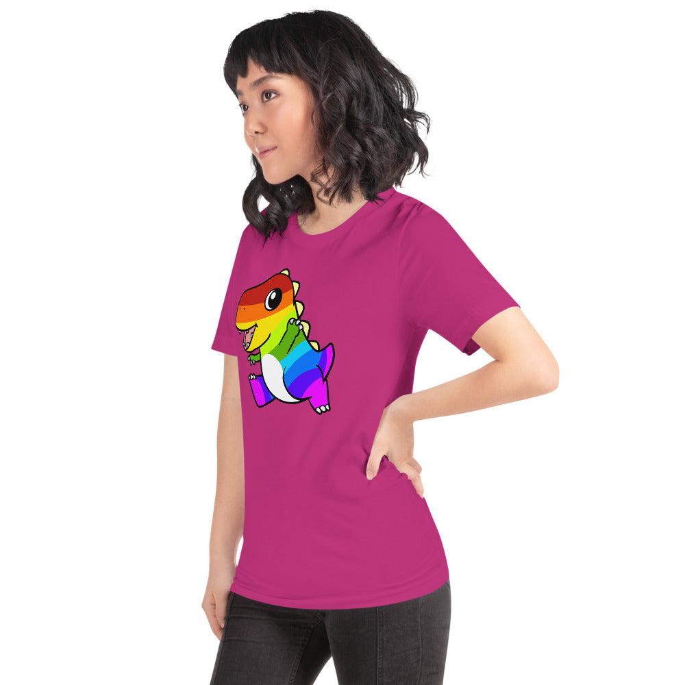 LGBTQ Tyrannosaurus Rex Cartoon Dinosaur Short-Sleeve Unisex T-Shirt - Proud Libertarian - Cartoons of Liberty