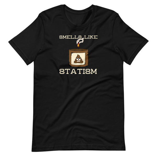 Smells Like Statism Poo Emoji Candle Short-Sleeve Unisex T-Shirt - Proud Libertarian - Proud Libertarian