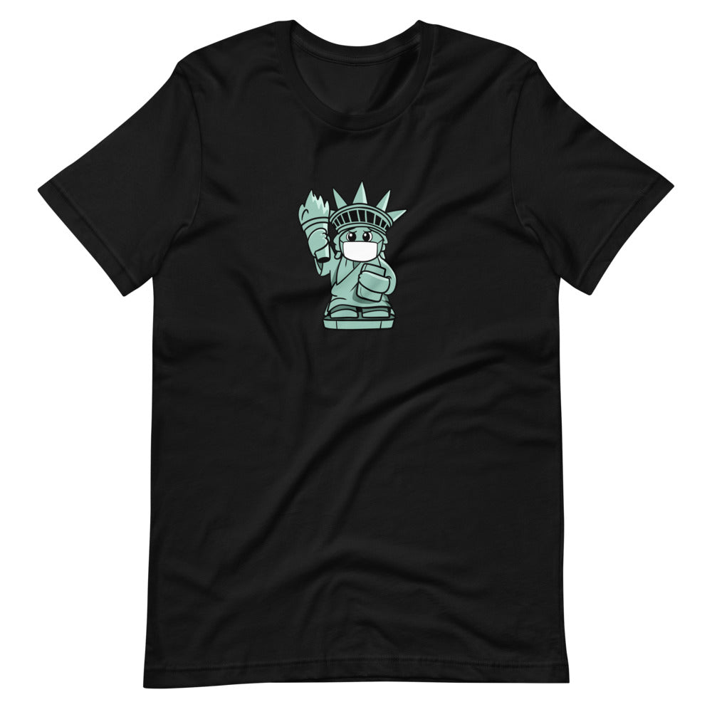 Masked Liberty Cartoon Short Sleeve Unisex T-Shirt - Proud Libertarian - Cartoons of Liberty