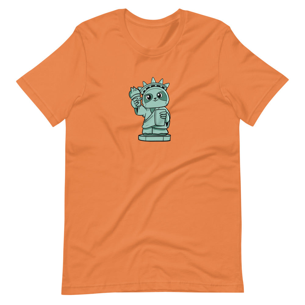 Sloth of Liberty Cartoon Short Sleeve Unisex T-Shirt - Proud Libertarian - Cartoons of Liberty