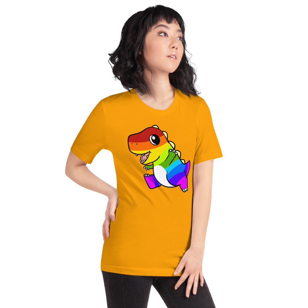 LGBTQ Tyrannosaurus Rex Cartoon Dinosaur Short-Sleeve Unisex T-Shirt - Proud Libertarian - Cartoons of Liberty