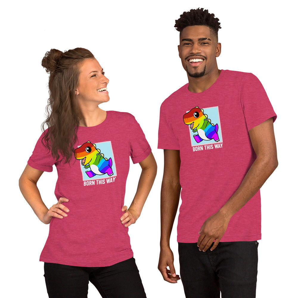 Born This Way LGBT Pride Cartoon Dinosaur Short-Sleeve Unisex T-Shirt - Proud Libertarian - Cartoons of Liberty