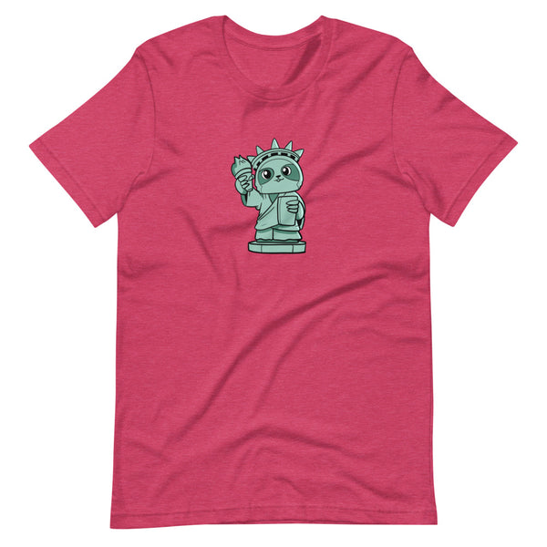 Sloth of Liberty Cartoon Short Sleeve Unisex T-Shirt - Proud Libertarian - Cartoons of Liberty