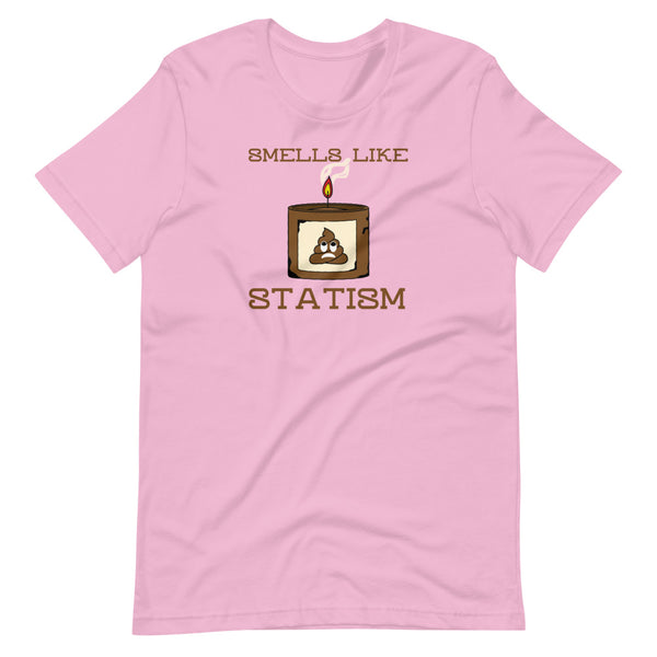 Smells Like Statism Poo Emoji Candle Short-Sleeve Unisex T-Shirt - Proud Libertarian - Proud Libertarian