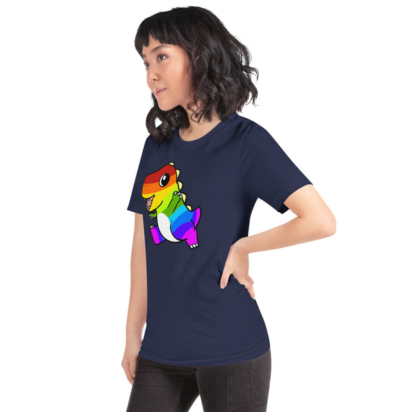 LGBTQ Tyrannosaurus Rex Cartoon Dinosaur Short-Sleeve Unisex T-Shirt - Proud Libertarian - Cartoons of Liberty