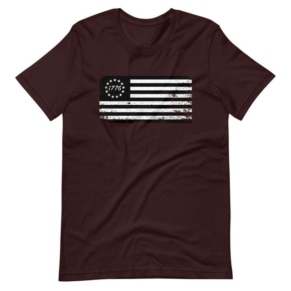 Betsy Ross Flag Black 1776 Distressed Short-Sleeve Unisex T-Shirt - Proud Libertarian - Libertarian Frontier