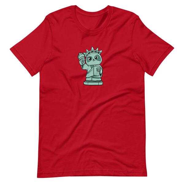 Sloth of Liberty Cartoon Short Sleeve Unisex T-Shirt - Proud Libertarian - Cartoons of Liberty