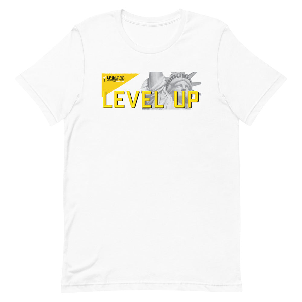 Level Up for Liberty LP Indiana Short-Sleeve Unisex T-Shirt - Proud Libertarian - Libertarian Party of Indiana