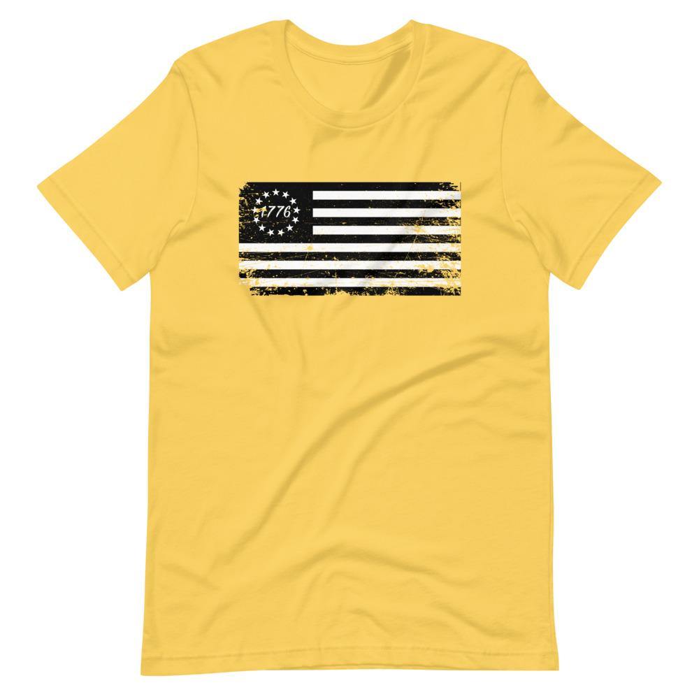 Betsy Ross Flag Black 1776 Distressed Short-Sleeve Unisex T-Shirt - Proud Libertarian - Libertarian Frontier