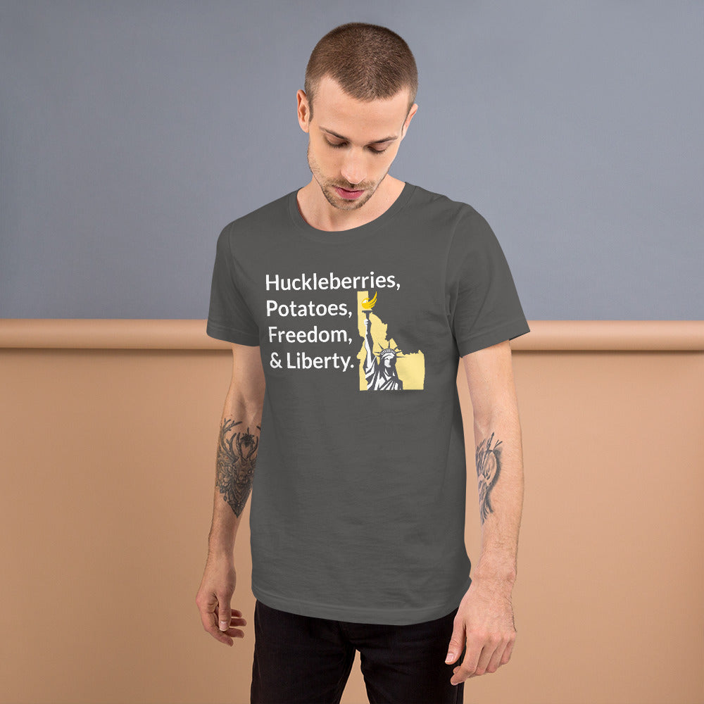 Huckleberries and Potatoes Short-Sleeve Unisex T-Shirt - Proud Libertarian - Libertarian Party of Idaho