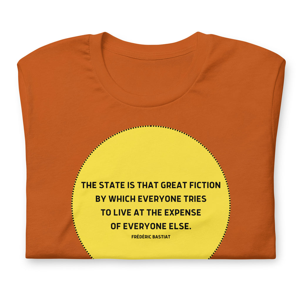 The state is that great fiction - Bastiat Short-Sleeve Unisex T-Shirt - Proud Libertarian - NewStoics