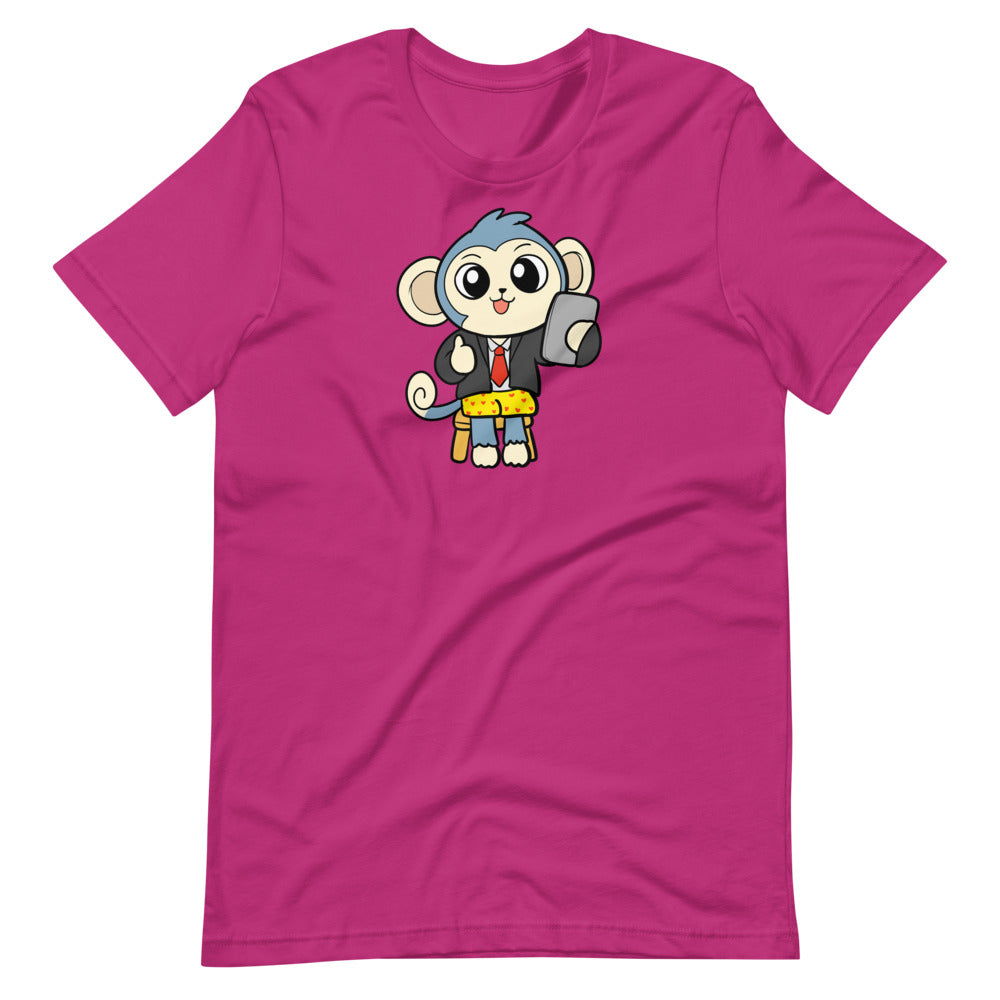 Liberty at Work from Home Cartoon Monkey Short Sleeve Unisex T-Shirt - Proud Libertarian - Cartoons of Liberty