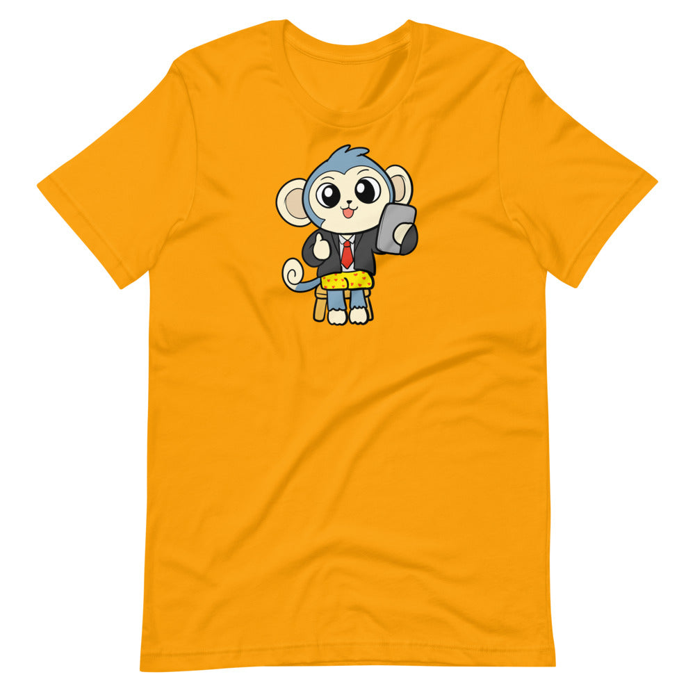 Liberty at Work from Home Cartoon Monkey Short Sleeve Unisex T-Shirt - Proud Libertarian - Cartoons of Liberty