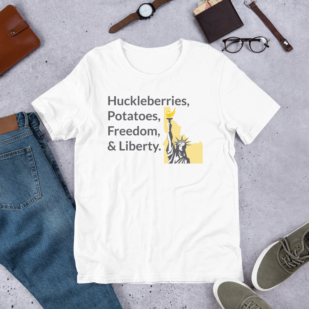 Huckleberries and Potatoes Short-Sleeve Unisex T-Shirt - Proud Libertarian - Libertarian Party of Idaho