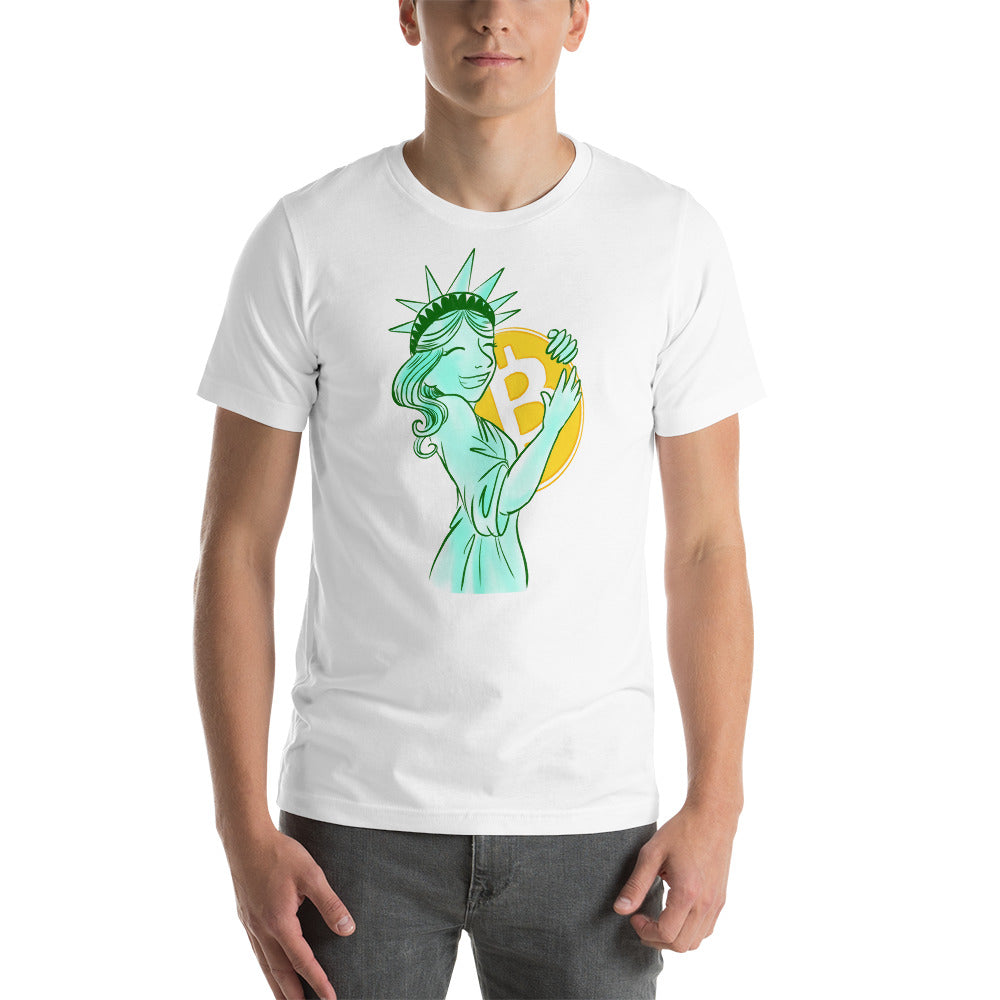 Bitcoin Statue of Liberty Short-sleeve unisex t-shirt - Proud Libertarian - Proud Libertarian